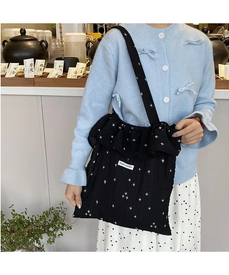 White Ruffled Canvas Tote Bag for Women — feature 16