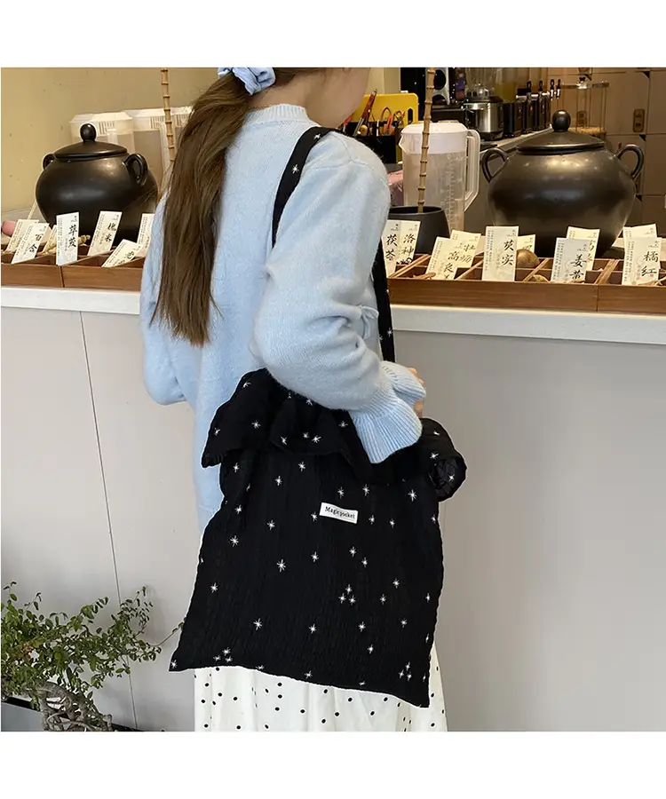 White Ruffled Canvas Tote Bag for Women — feature 17