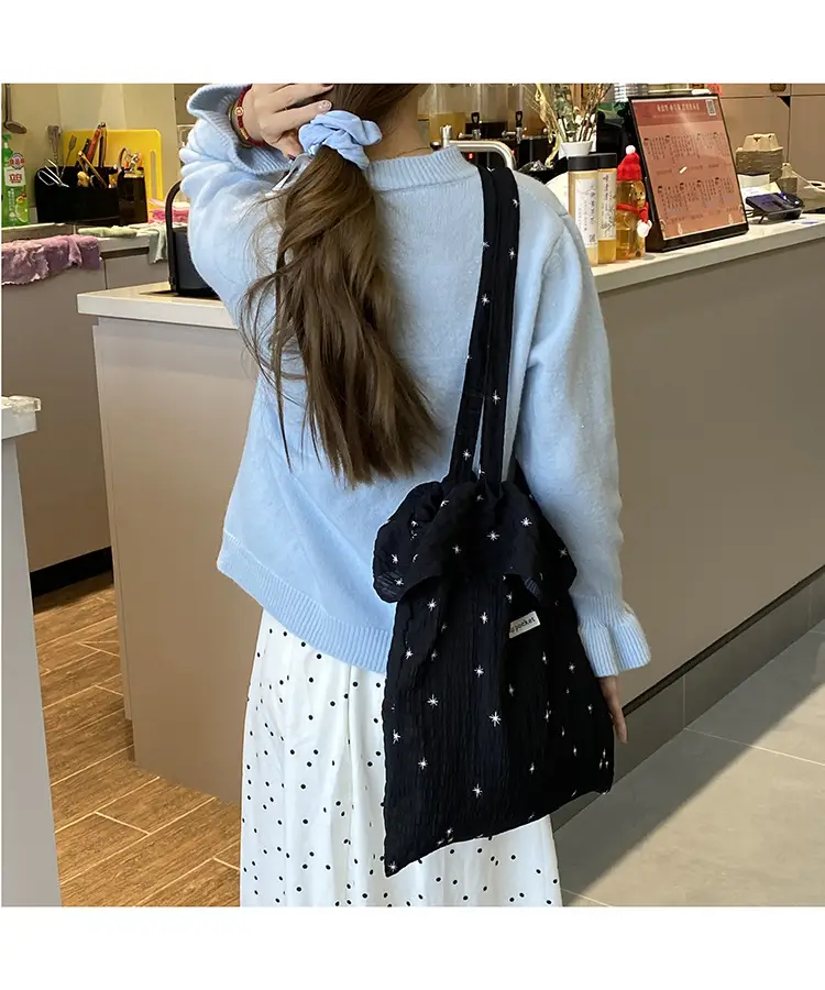 White Ruffled Canvas Tote Bag for Women — feature 18