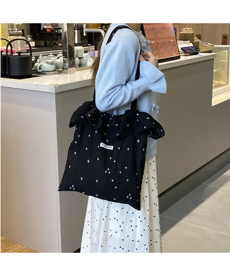 White Ruffled Canvas Tote Bag for Women — feature 19