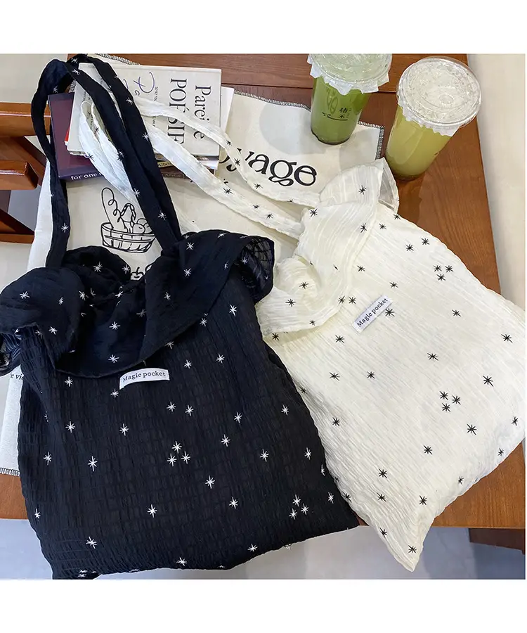 White Ruffled Canvas Tote Bag for Women — feature 2