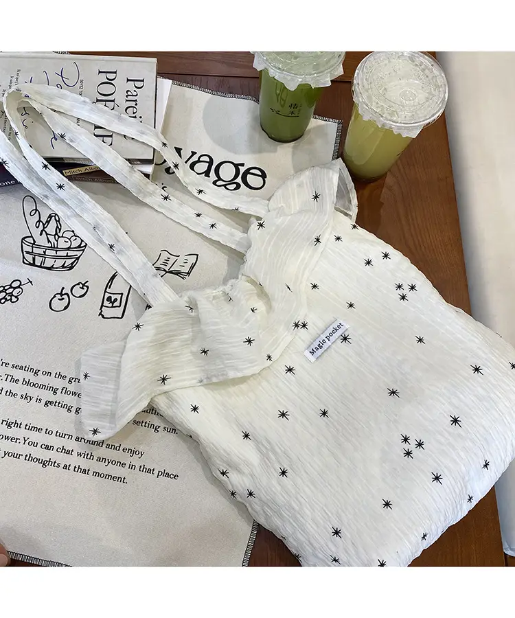 White Ruffled Canvas Tote Bag for Women — feature 4