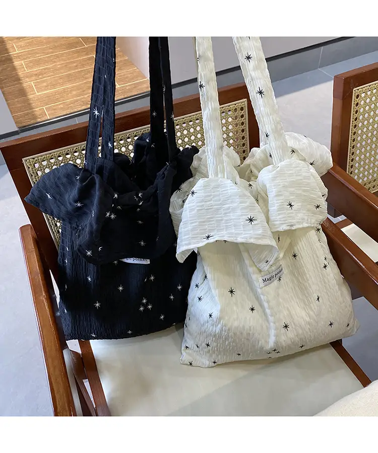 White Ruffled Canvas Tote Bag for Women — feature 7