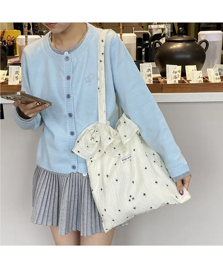 White Ruffled Canvas Tote Bag for Women — feature 9