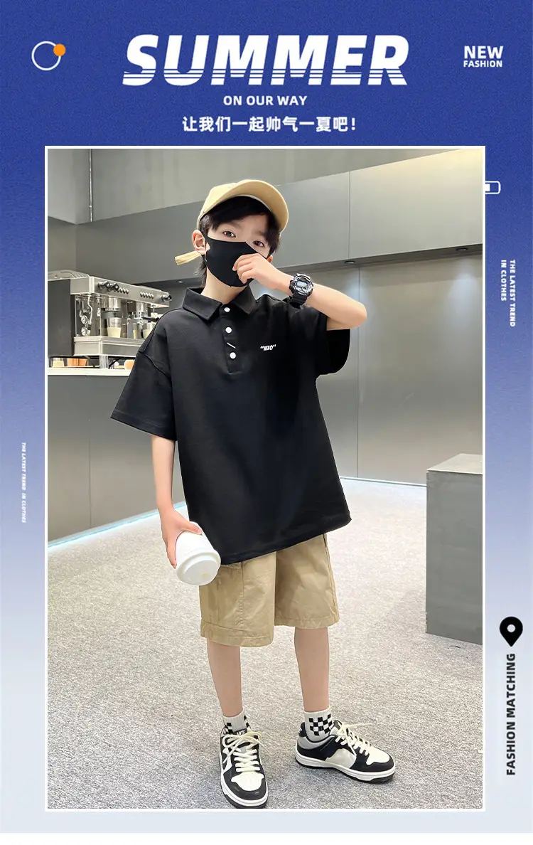 Children's Boys Polo Shirt Black Short Sleeve Summer 2026 — feature 1