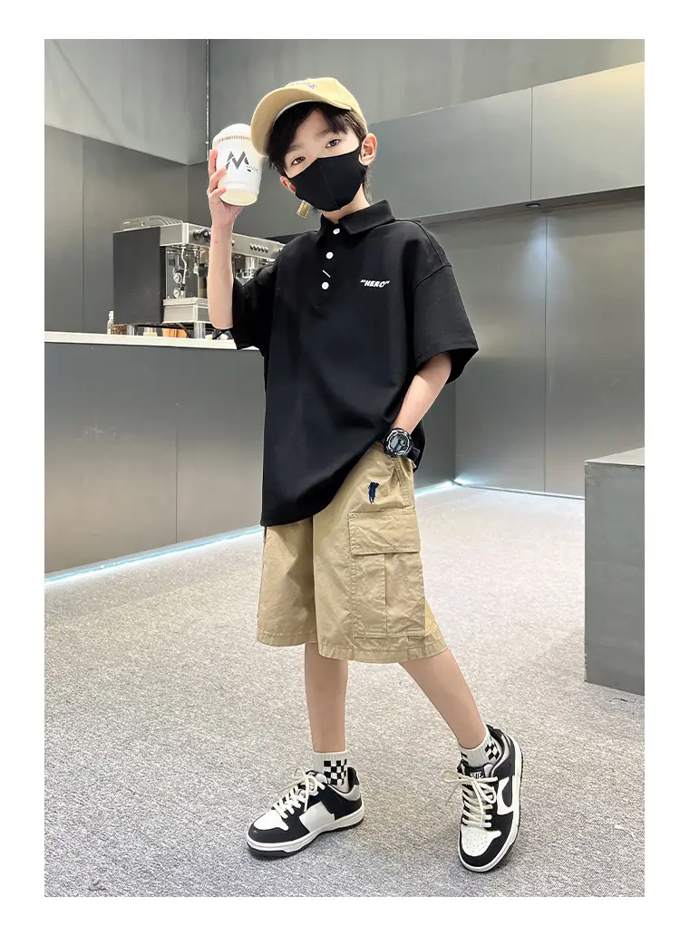 Children's Boys Polo Shirt Black Short Sleeve Summer 2026 — feature 11