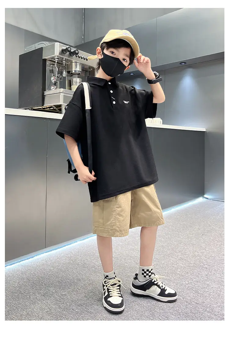 Children's Boys Polo Shirt Black Short Sleeve Summer 2026 — feature 12