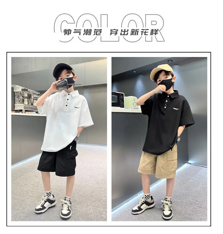 Children's Boys Polo Shirt Black Short Sleeve Summer 2026 — feature 5