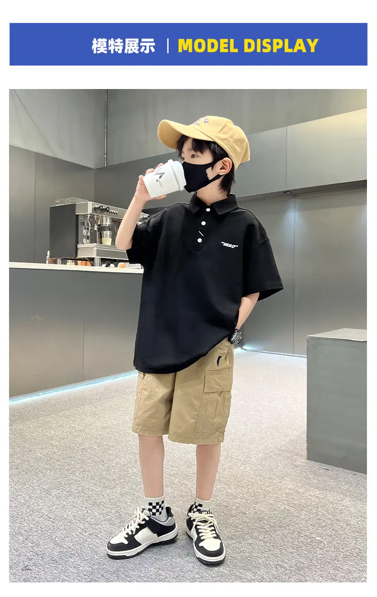Children's Boys Polo Shirt Black Short Sleeve Summer 2026 — feature 8