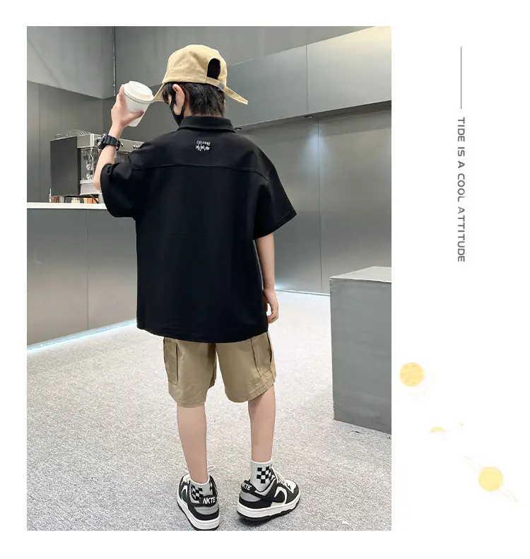 Children's Boys Polo Shirt Black Short Sleeve Summer 2026 — feature 9