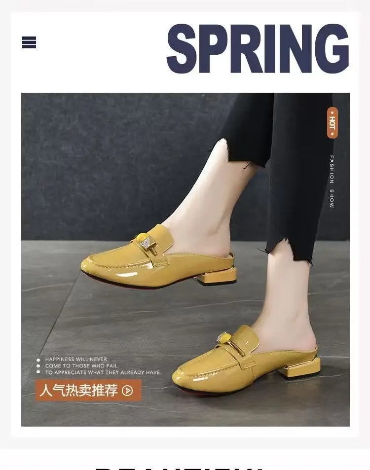 2025 Summer New Sandals and Slippers Women's Baotou One-Thread Shops for Outer Wear Mid-Heel Fashionable Rhinestone Soft Bottom All-Match Half-Slippers — feature 1