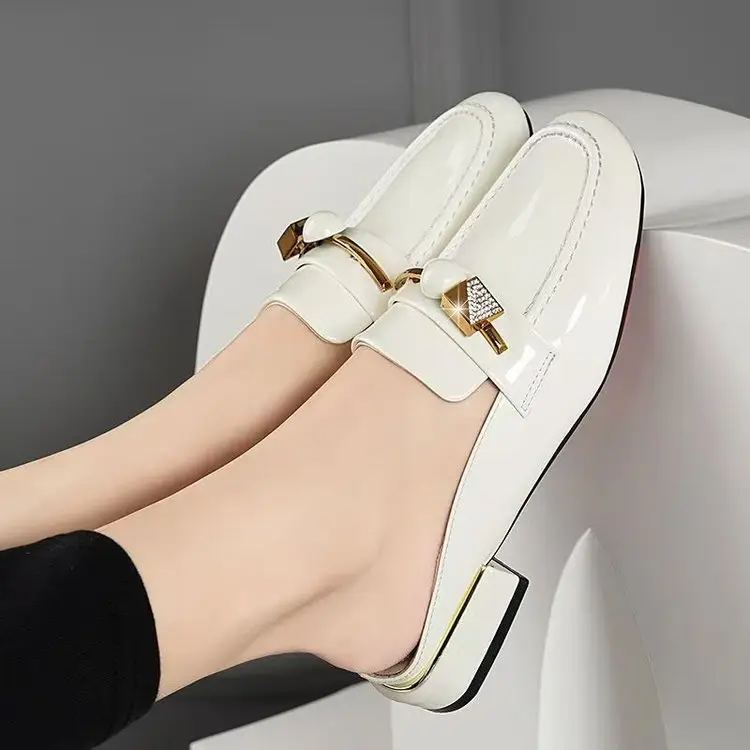 2025 Summer New Sandals and Slippers Women's Baotou One-Thread Shops for Outer Wear Mid-Heel Fashionable Rhinestone Soft Bottom All-Match Half-Slippers — feature 10