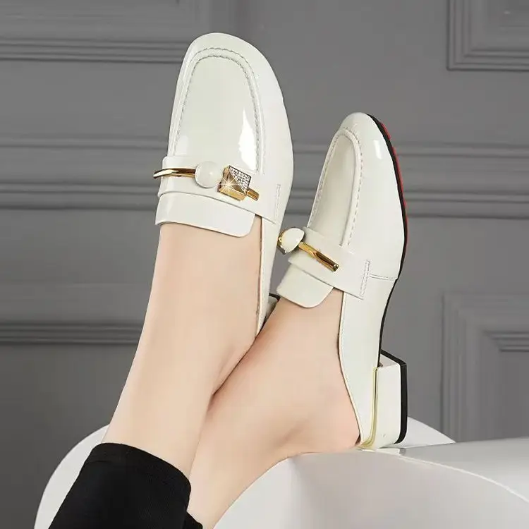 2025 Summer New Sandals and Slippers Women's Baotou One-Thread Shops for Outer Wear Mid-Heel Fashionable Rhinestone Soft Bottom All-Match Half-Slippers — feature 11