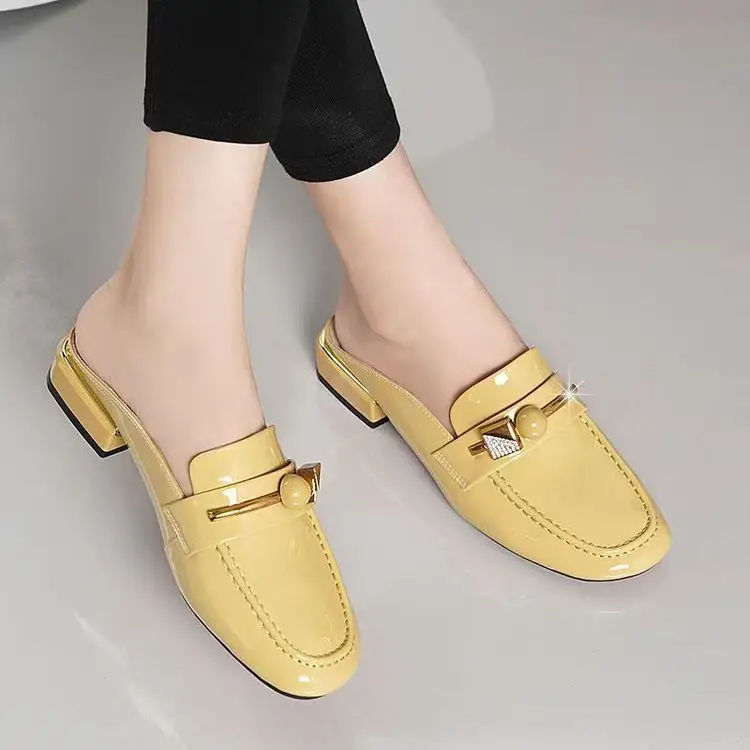 2025 Summer New Sandals and Slippers Women's Baotou One-Thread Shops for Outer Wear Mid-Heel Fashionable Rhinestone Soft Bottom All-Match Half-Slippers — feature 13
