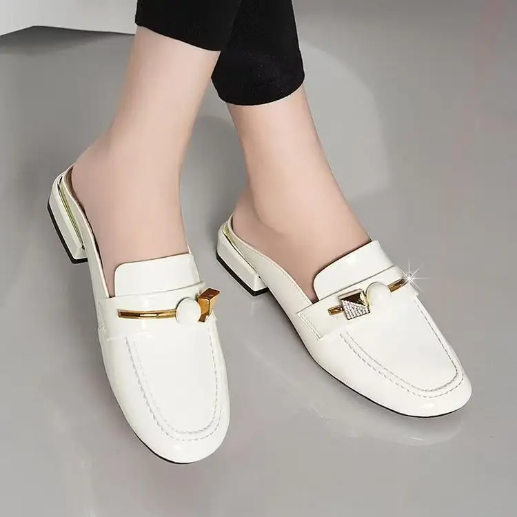 2025 Summer New Sandals and Slippers Women's Baotou One-Thread Shops for Outer Wear Mid-Heel Fashionable Rhinestone Soft Bottom All-Match Half-Slippers — feature 14