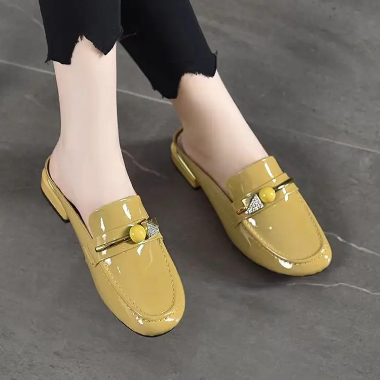2025 Summer New Sandals and Slippers Women's Baotou One-Thread Shops for Outer Wear Mid-Heel Fashionable Rhinestone Soft Bottom All-Match Half-Slippers — feature 16