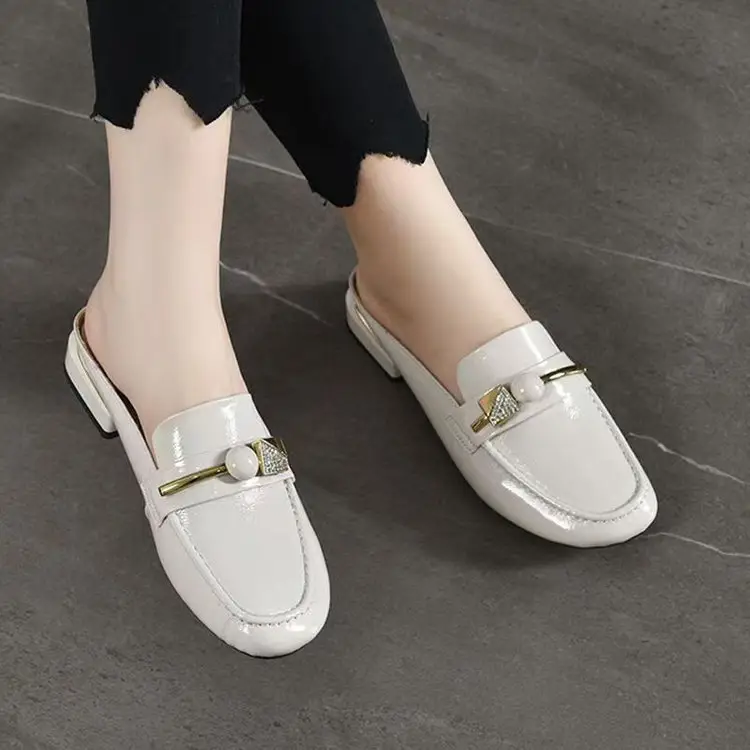 2025 Summer New Sandals and Slippers Women's Baotou One-Thread Shops for Outer Wear Mid-Heel Fashionable Rhinestone Soft Bottom All-Match Half-Slippers — feature 17