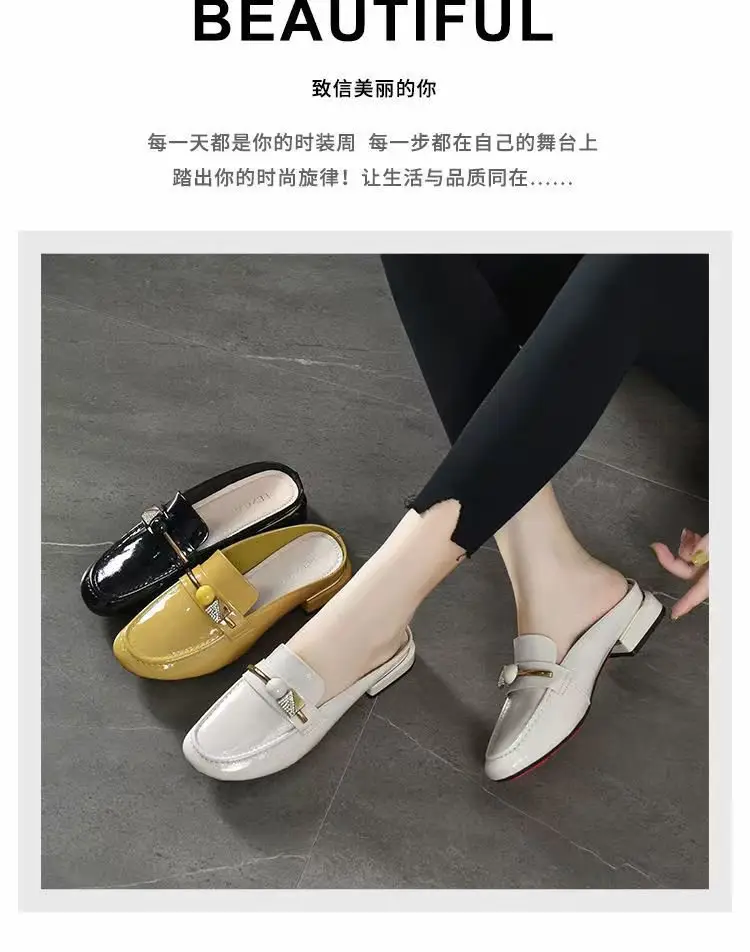 2025 Summer New Sandals and Slippers Women's Baotou One-Thread Shops for Outer Wear Mid-Heel Fashionable Rhinestone Soft Bottom All-Match Half-Slippers — feature 2