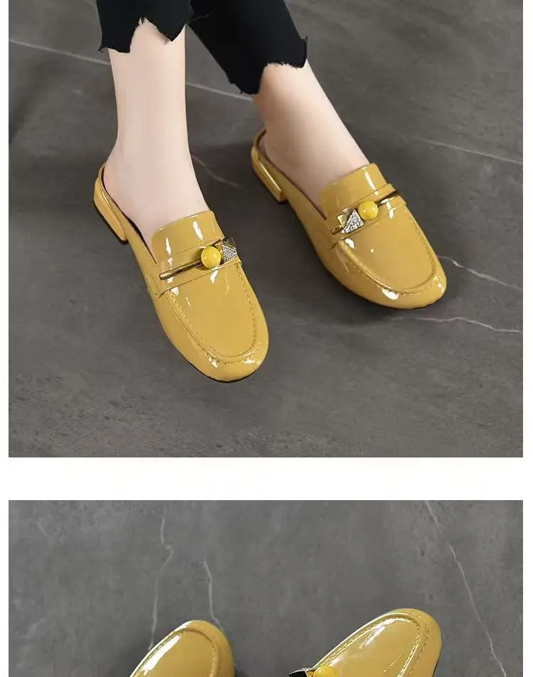 2025 Summer New Sandals and Slippers Women's Baotou One-Thread Shops for Outer Wear Mid-Heel Fashionable Rhinestone Soft Bottom All-Match Half-Slippers — feature 3