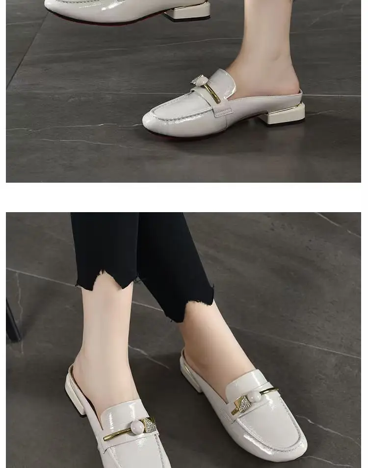 2025 Summer New Sandals and Slippers Women's Baotou One-Thread Shops for Outer Wear Mid-Heel Fashionable Rhinestone Soft Bottom All-Match Half-Slippers — feature 4