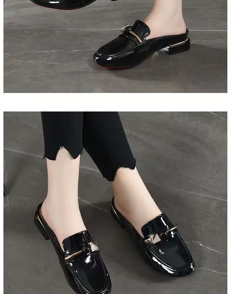 2025 Summer New Sandals and Slippers Women's Baotou One-Thread Shops for Outer Wear Mid-Heel Fashionable Rhinestone Soft Bottom All-Match Half-Slippers — feature 6