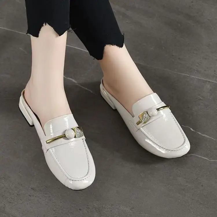 2025 Summer New Sandals and Slippers Women's Baotou One-Thread Shops for Outer Wear Mid-Heel Fashionable Rhinestone Soft Bottom All-Match Half-Slippers - Image 2