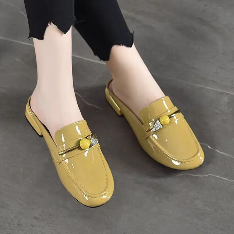 2025 Summer New Sandals and Slippers Women's Baotou One-Thread Shops for Outer Wear Mid-Heel Fashionable Rhinestone Soft Bottom All-Match Half-Slippers - Image 3
