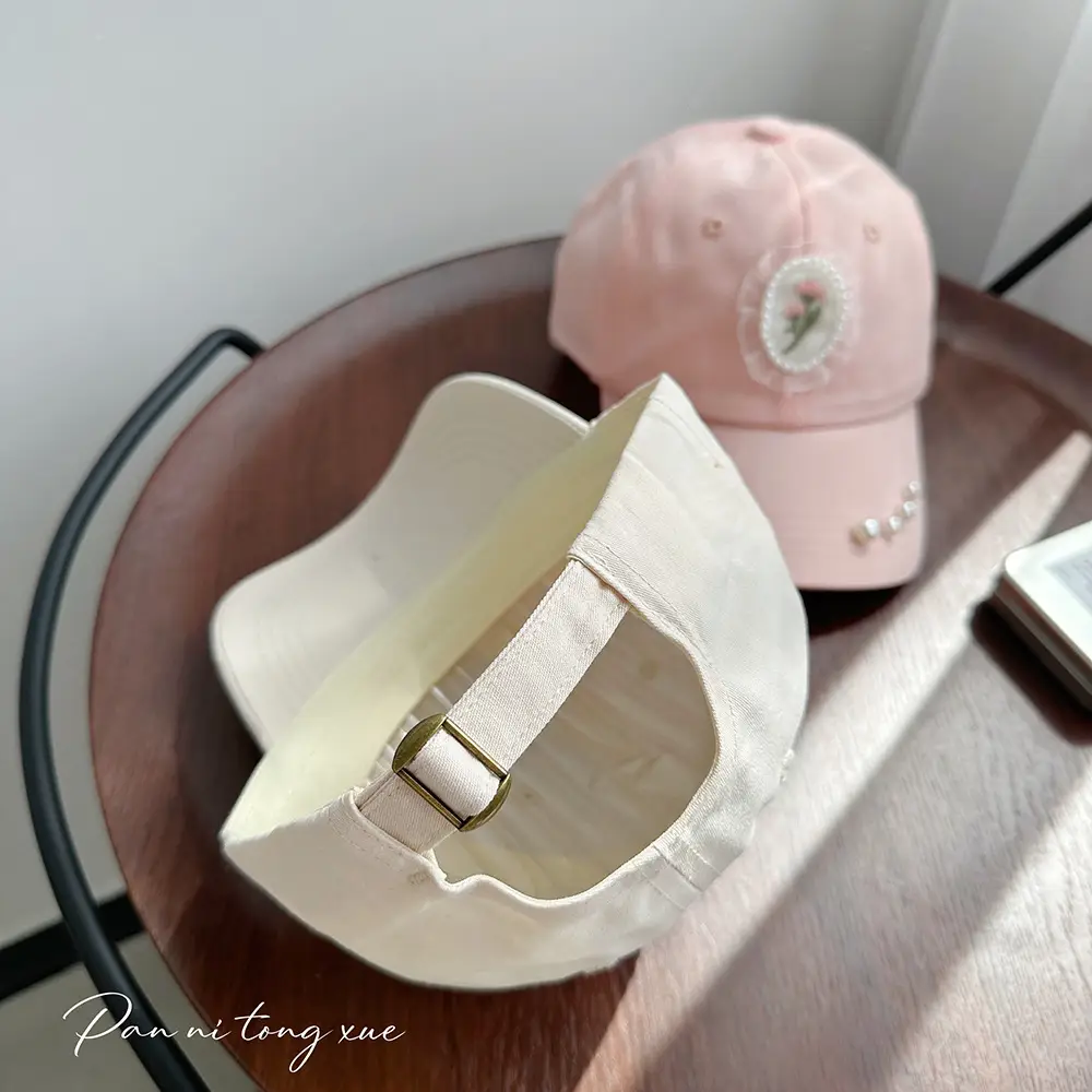 Pearl Embroidered Baseball Caps for Girls in Fresh Colors