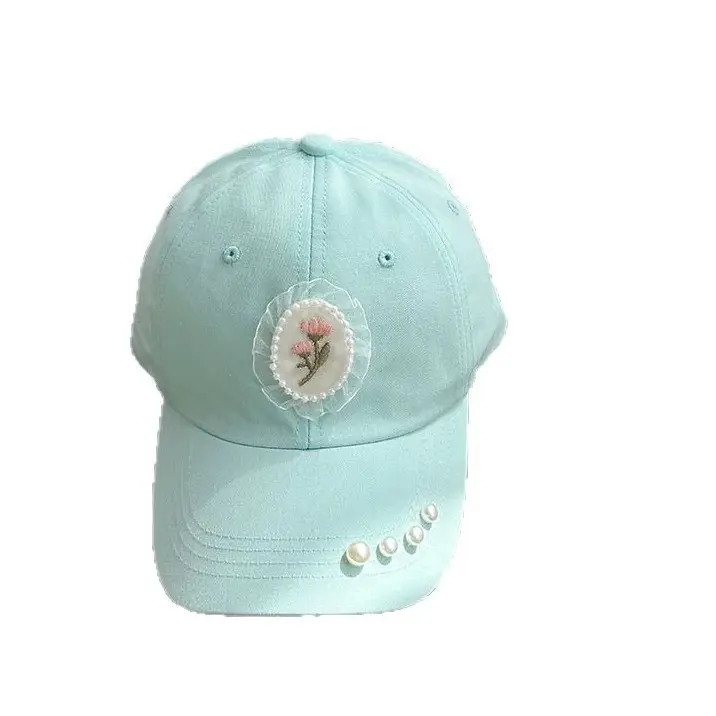 Pearl Embroidered Baseball Caps for Girls in Fresh Colors