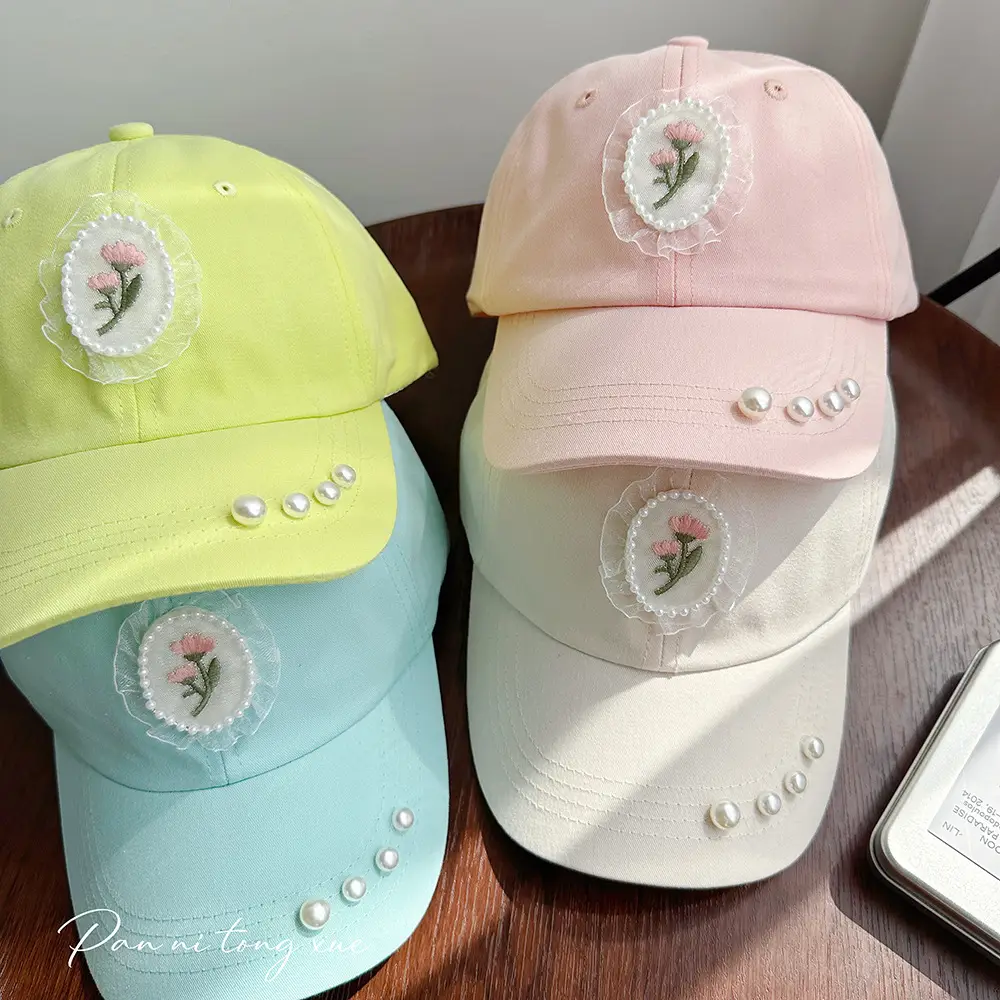 Pearl Embroidered Baseball Caps for Girls in Fresh Colors — feature 28