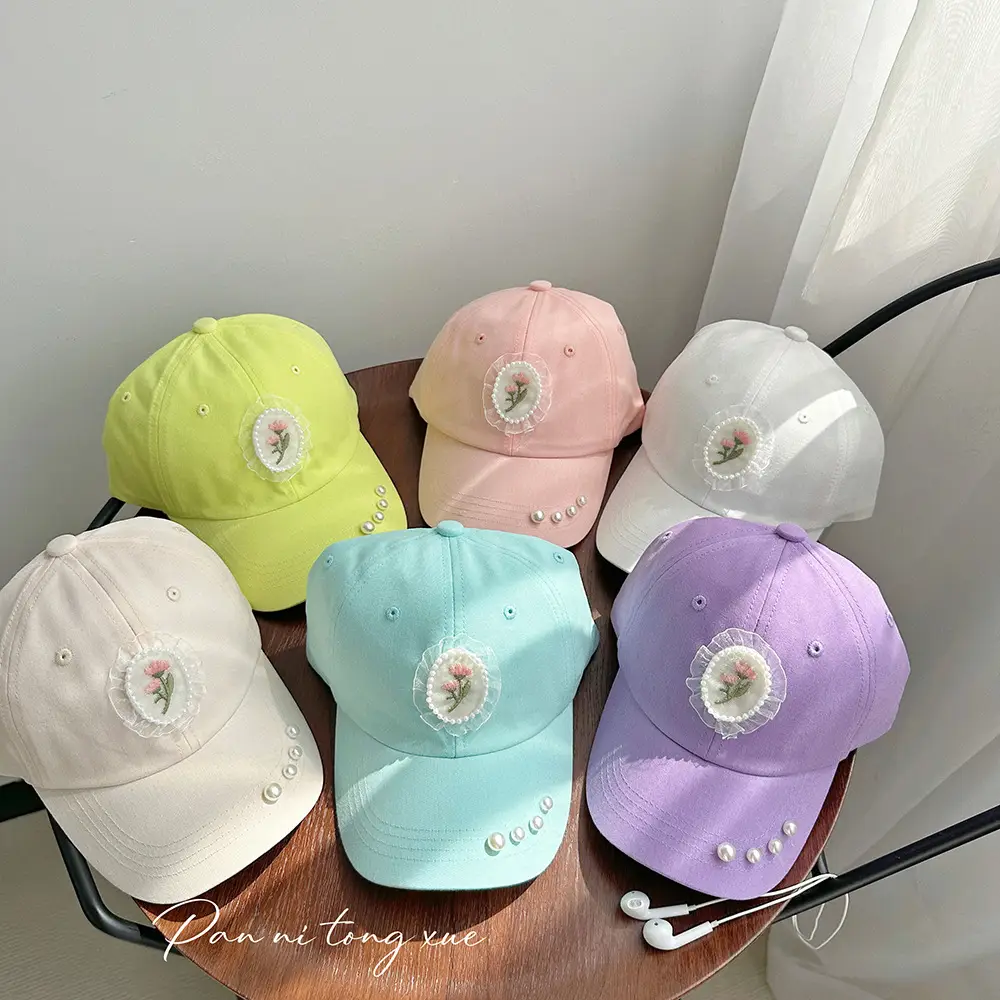 Pearl Embroidered Baseball Caps for Girls in Fresh Colors — feature 30
