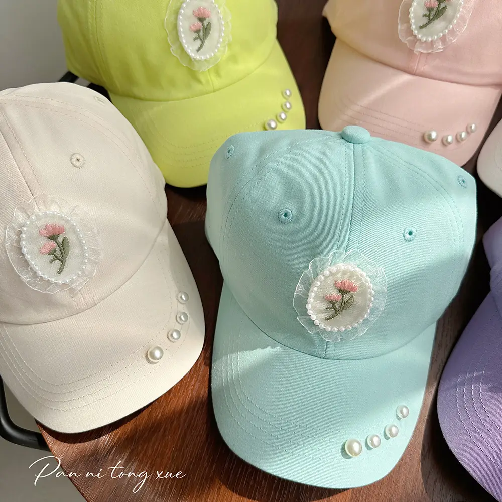 Pearl Embroidered Baseball Caps for Girls in Fresh Colors — feature 31