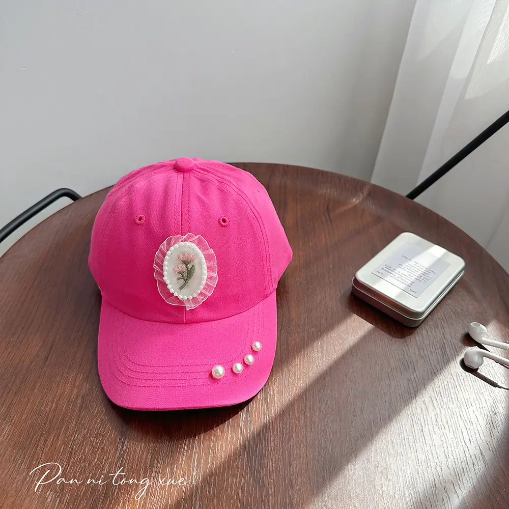 Pearl Embroidered Baseball Caps for Girls in Fresh Colors