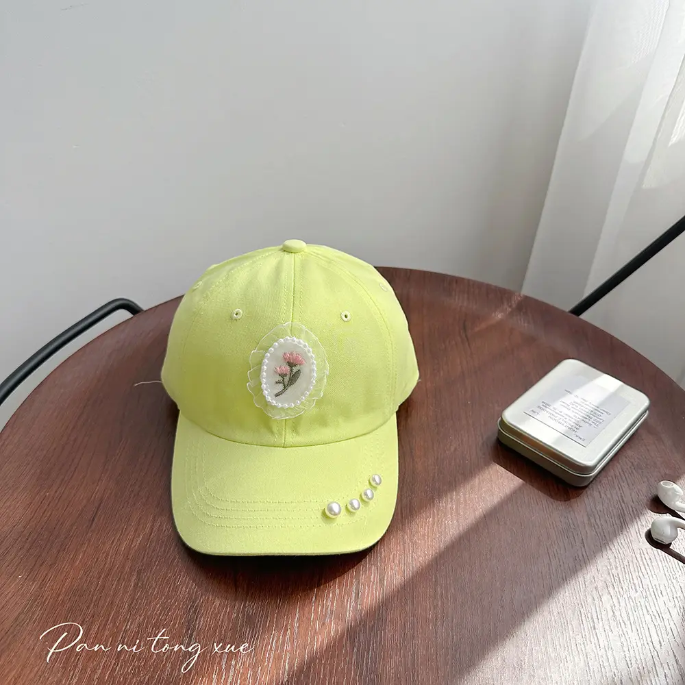 Pearl Embroidered Baseball Caps for Girls in Fresh Colors