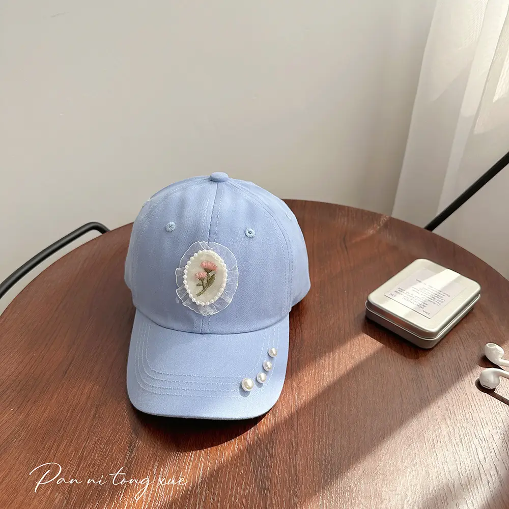 Pearl Embroidered Baseball Caps for Girls in Fresh Colors