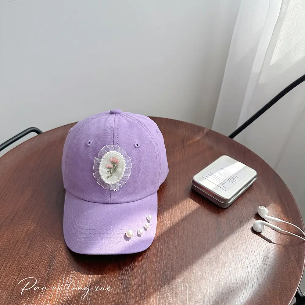 Pearl Embroidered Baseball Caps for Girls in Fresh Colors