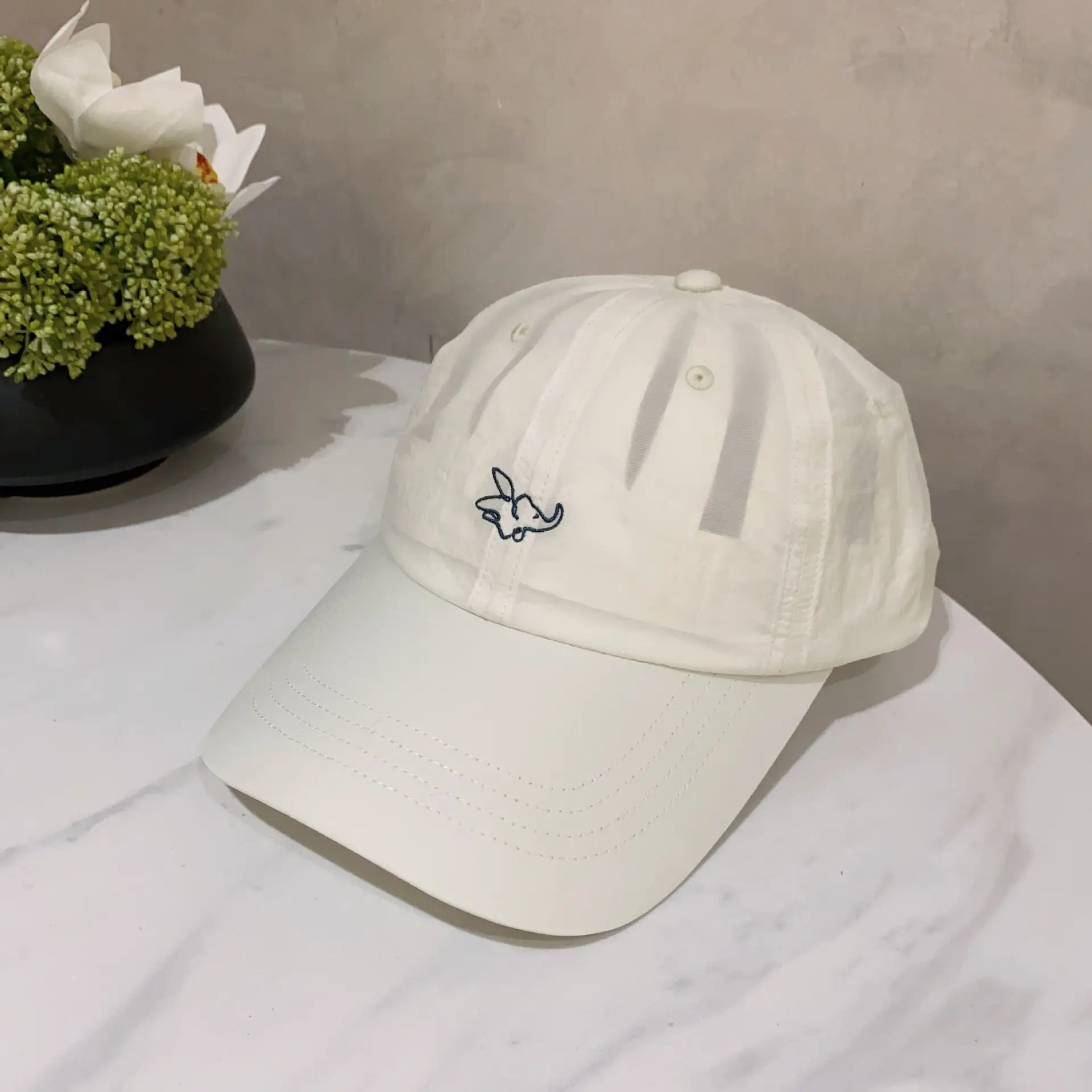 White Embroidered Dumbo Cap for Men Women