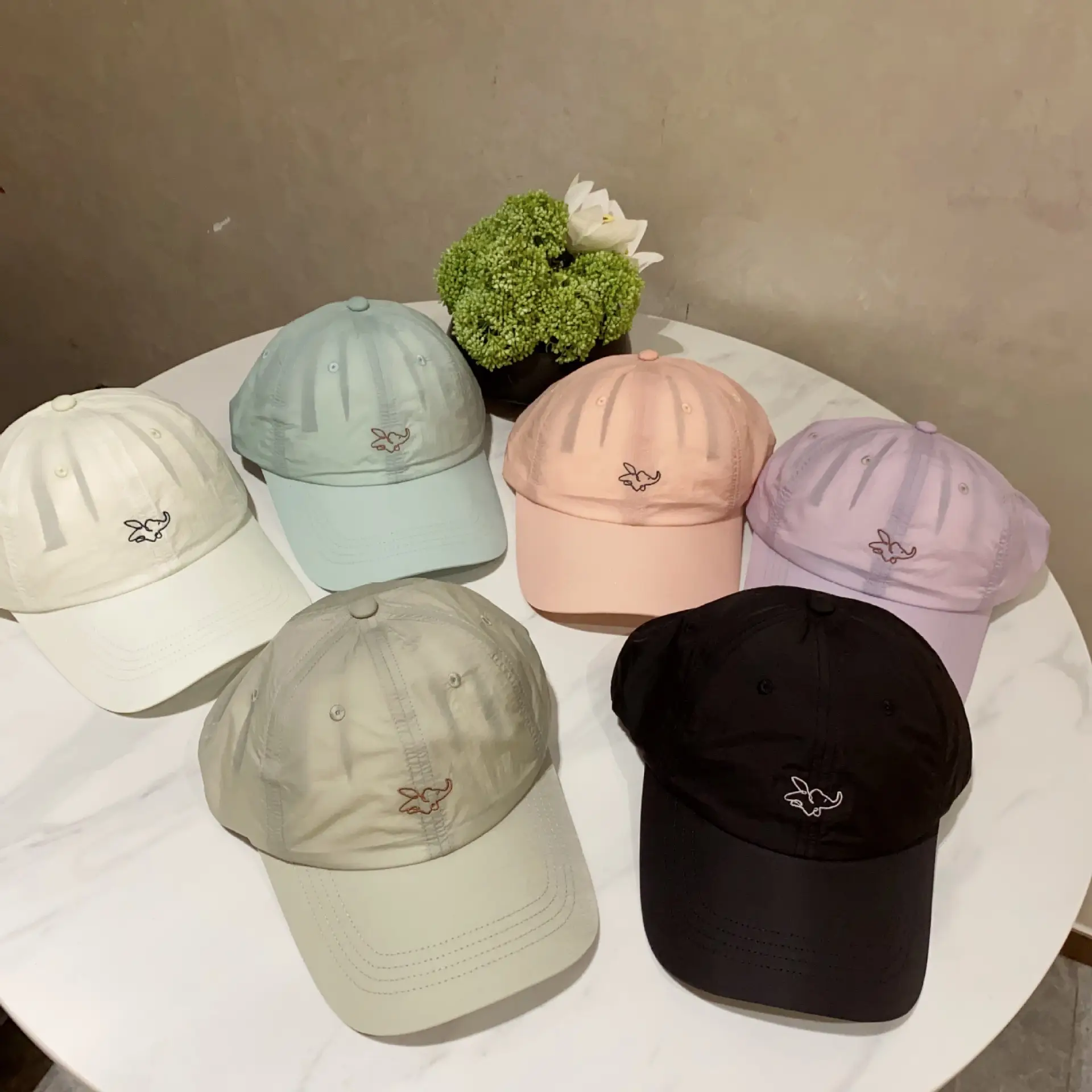 White Embroidered Dumbo Cap for Men Women