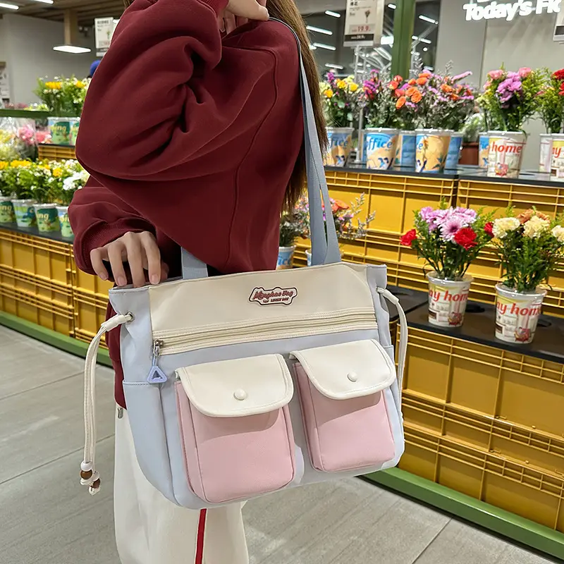 Cute Pink & Beige Shoulder Bag for Students & Travel