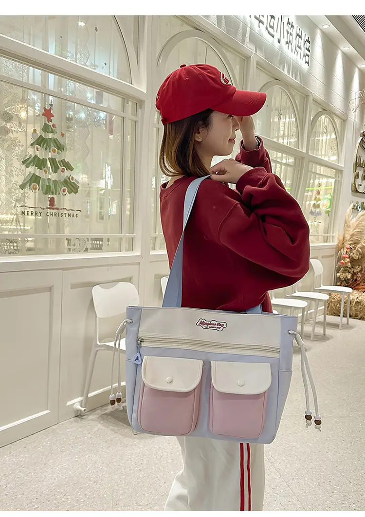 Cute Pink & Beige Shoulder Bag for Students & Travel — feature 11