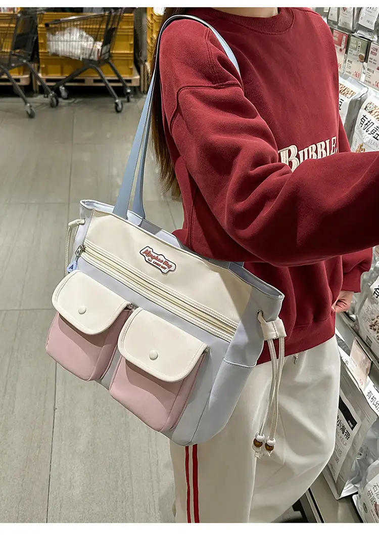 Cute Pink & Beige Shoulder Bag for Students & Travel — feature 12