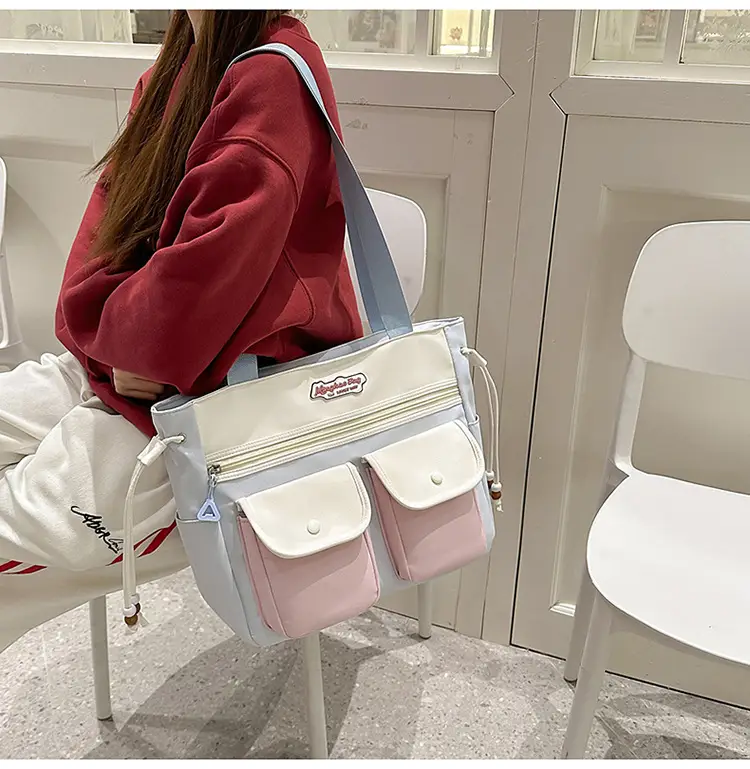 Cute Pink & Beige Shoulder Bag for Students & Travel — feature 13