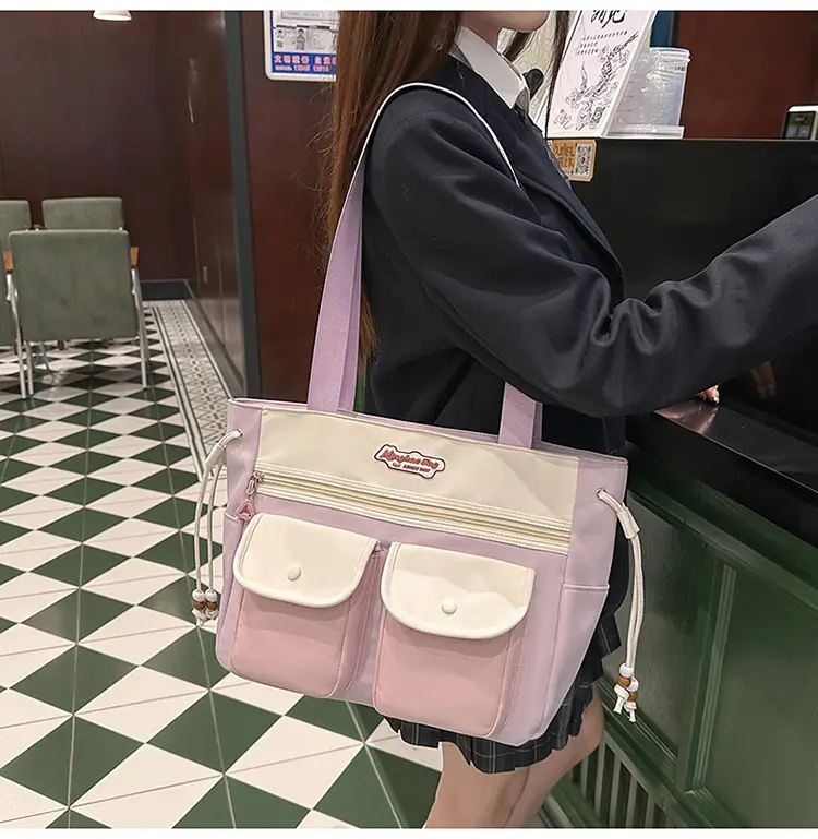 Cute Pink & Beige Shoulder Bag for Students & Travel — feature 20