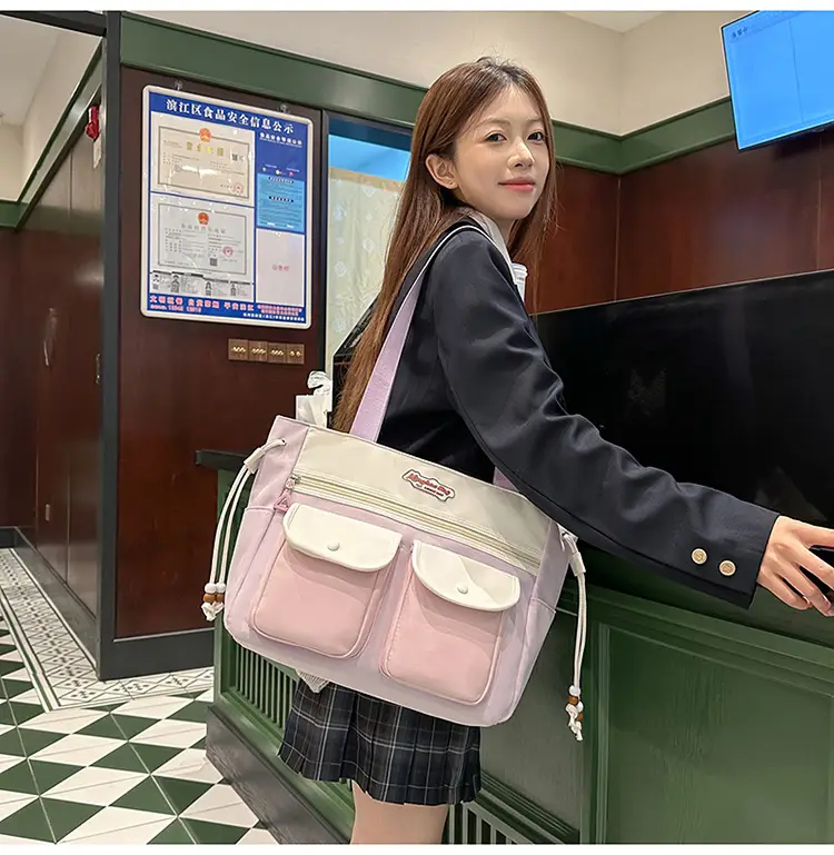 Cute Pink & Beige Shoulder Bag for Students & Travel — feature 21