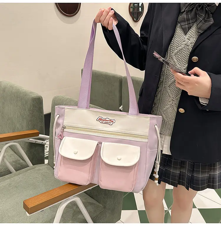 Cute Pink & Beige Shoulder Bag for Students & Travel — feature 22