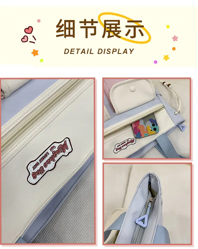 Cute Pink & Beige Shoulder Bag for Students & Travel — feature 6