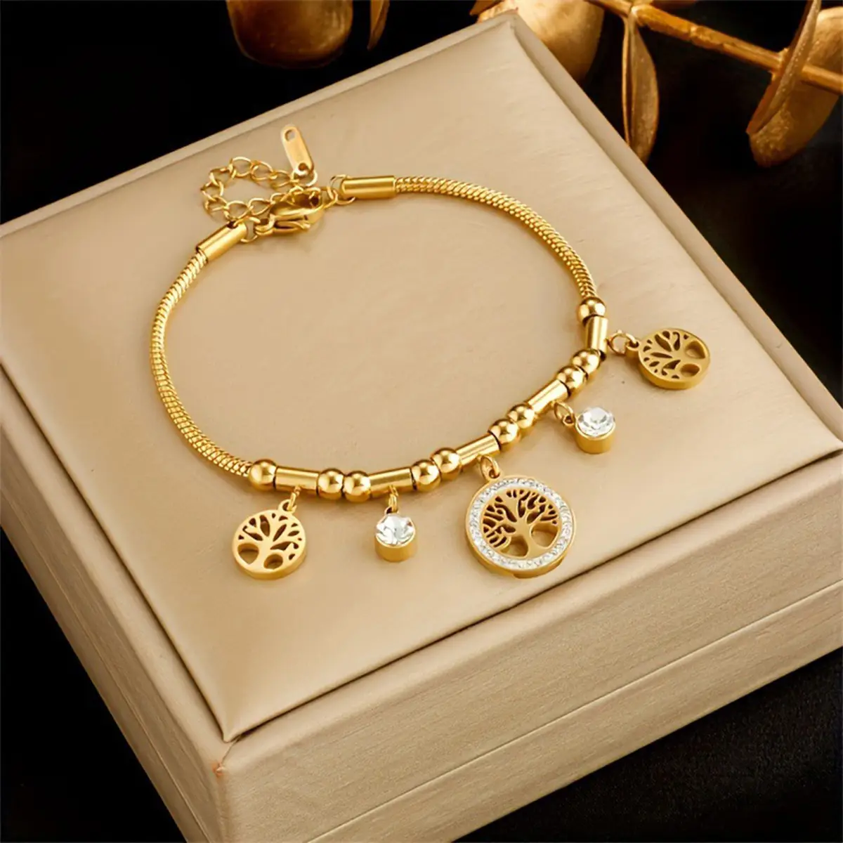 Gold Titanium Tree of Life Pendant Bracelet - Image 3