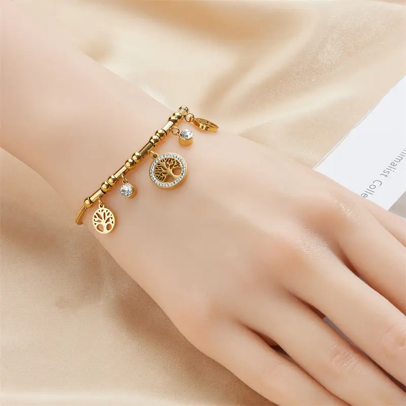 Gold Titanium Tree of Life Pendant Bracelet - Image 4