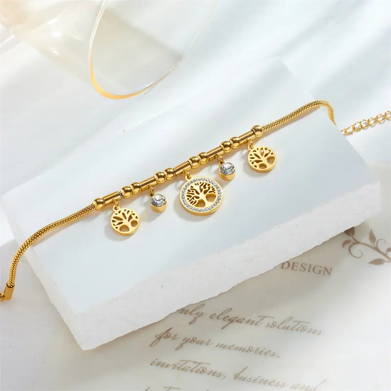 Gold Titanium Tree of Life Pendant Bracelet