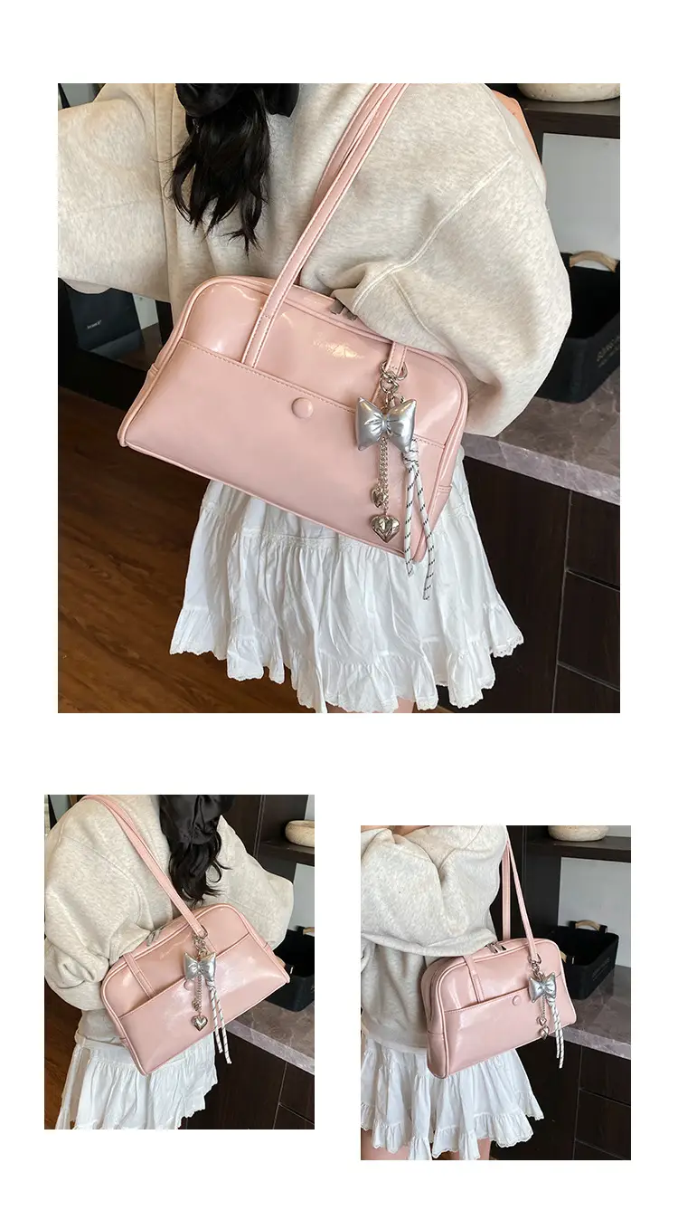 Pink Korean Style Shoulder Bag with Chain Strap — feature 11